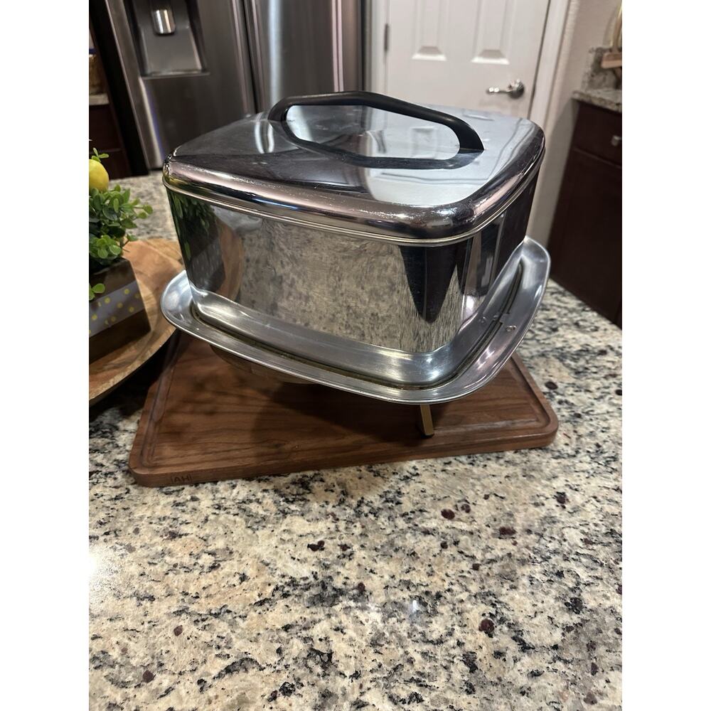 Vintage Lincoln Beautyware Cake Carrier Chrome Square 13 x 13 USA